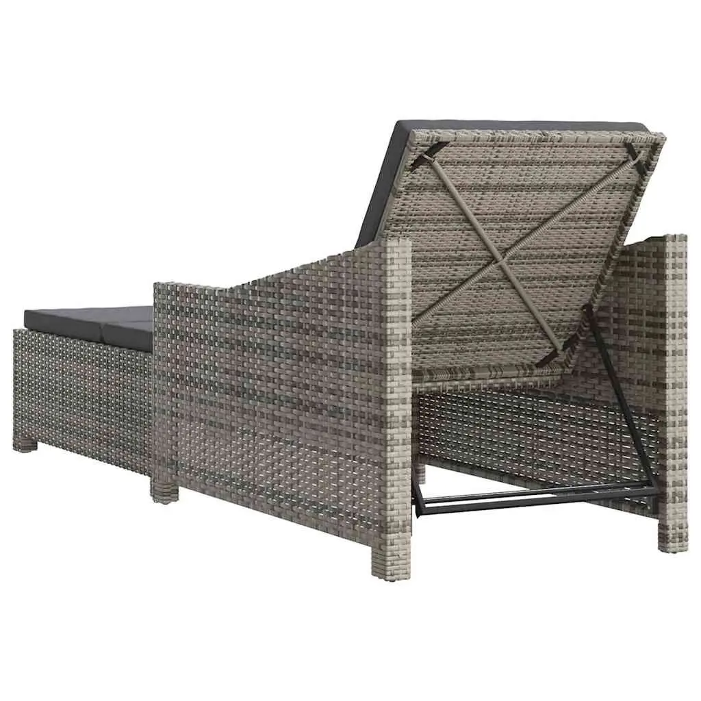 Sun Lounger Outdoor Patio Chair Adjustable Backrest Poly Rattan Grey with
