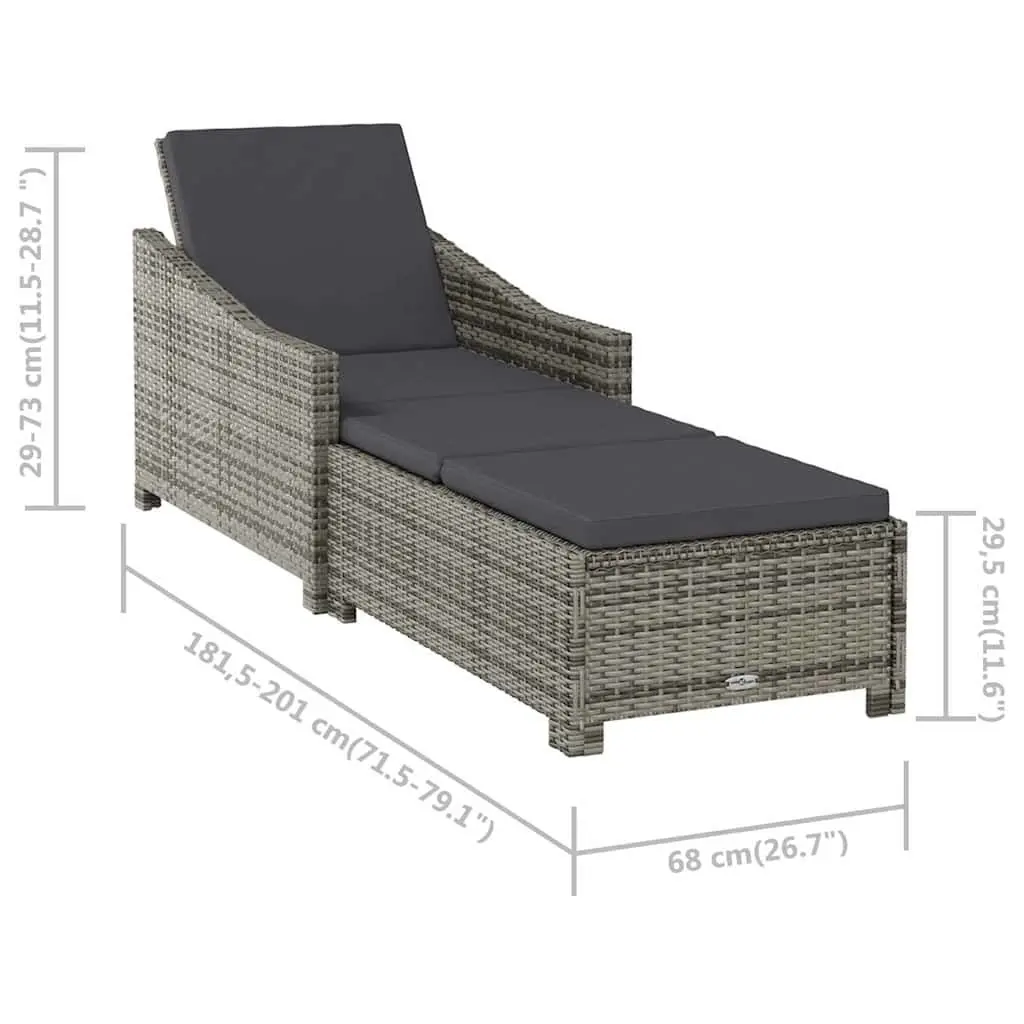 Sun Lounger Outdoor Patio Chair Adjustable Backrest Poly Rattan Grey with