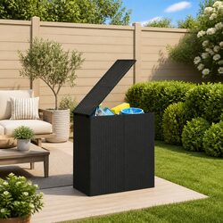 Outdoor Garden Cushion Storage Box PE Rattan Steel Frame Black 100x49x103.5cm