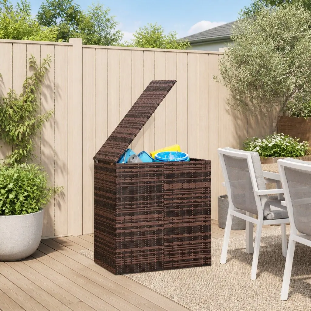 Garden Storage Box PE Rattan Outdoor Cushion Chest Brown 100L x 49W x 103.5H cm Steel Frame