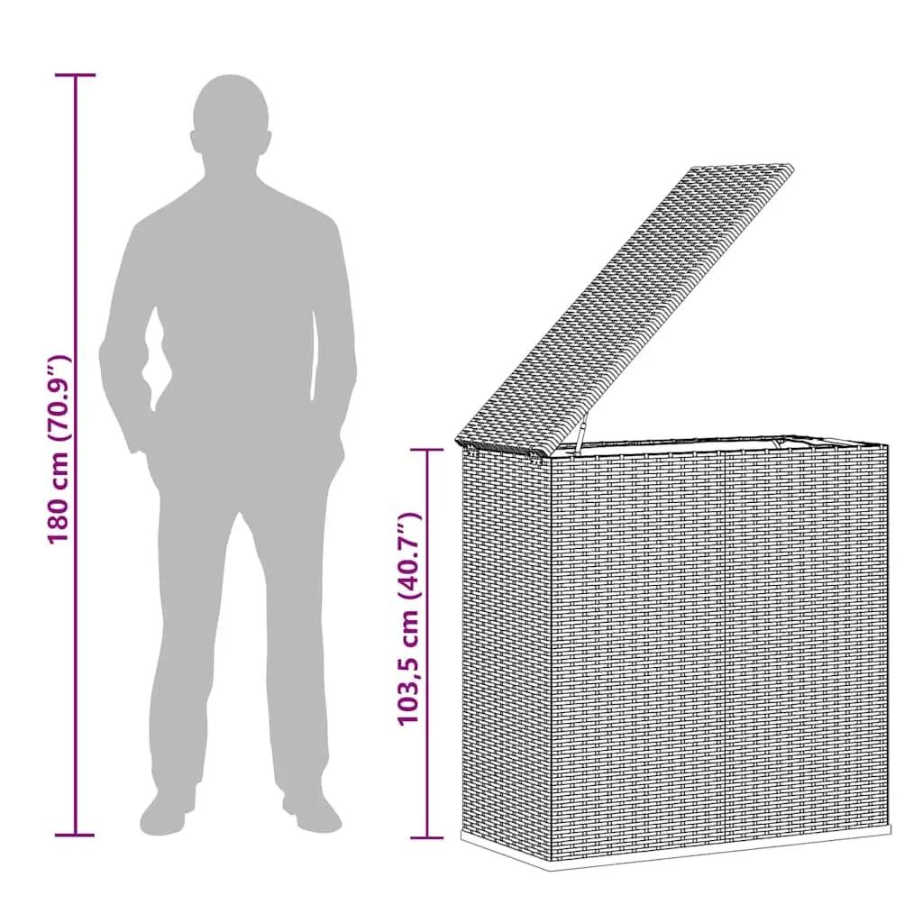 Garden Storage Box PE Rattan Outdoor Cushion Chest Brown 100L x 49W x 103.5H cm Steel Frame