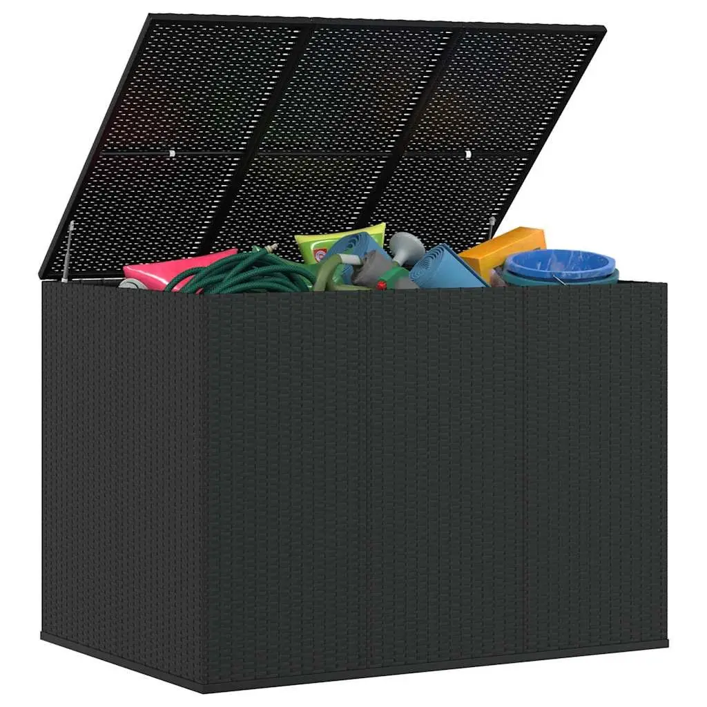 Garden Cushion Storage Box Outdoor Use 145cm Black PE Rattan Weather Resistant