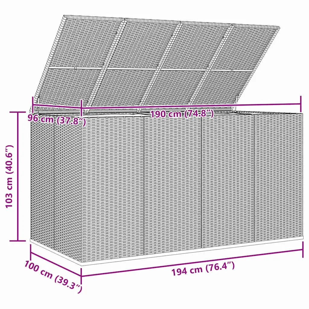 Garden Storage Box Outdoor Cushion Chest 194x100x103cm Brown PE Rattan