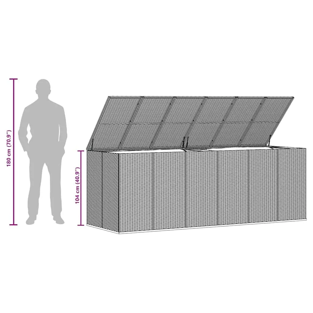 Garden Storage Box Cushion Container 291x100.5x104cm Grey PE Rattan