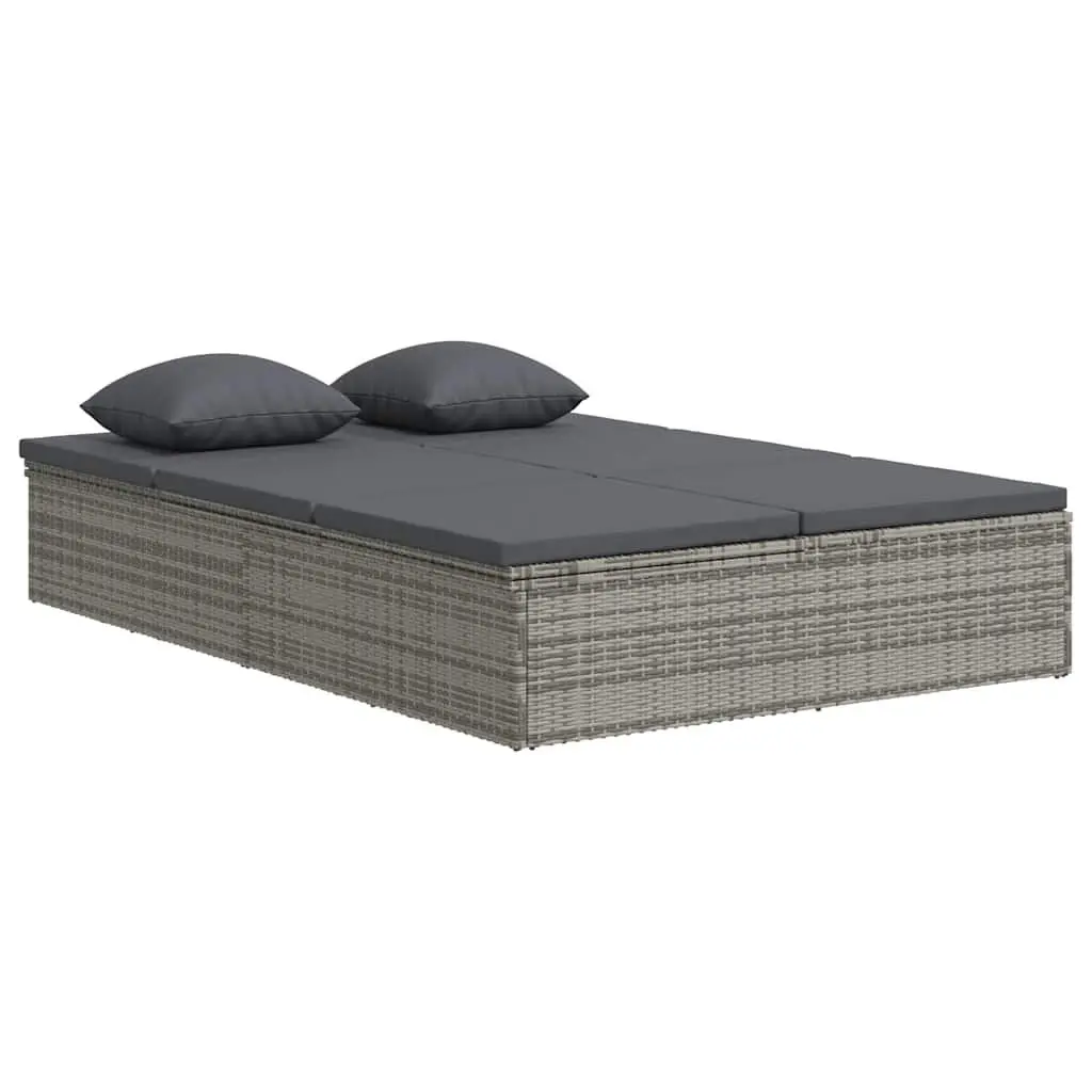 Convertible Sun Bed Sofa Outdoor Lounger 2-in-1 Grey PE Rattan with Cushions