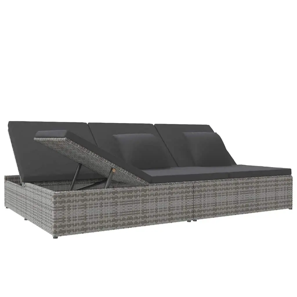 Convertible Sun Bed Sofa Outdoor Lounger 2-in-1 Grey PE Rattan with Cushions