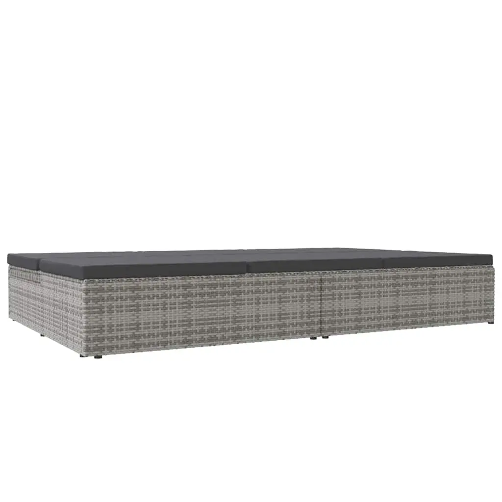 Convertible Sun Bed Sofa Outdoor Lounger 2-in-1 Grey PE Rattan with Cushions