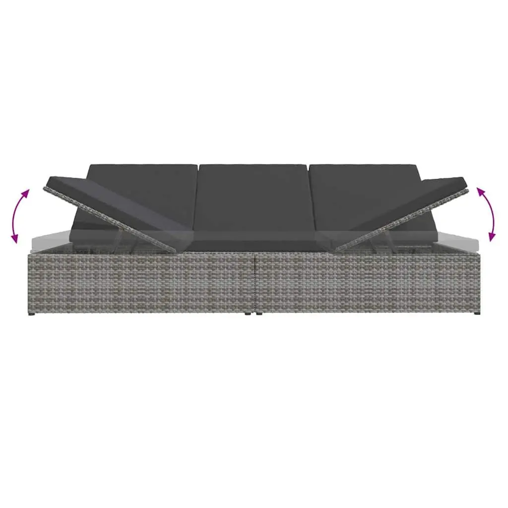 Convertible Sun Bed Sofa Outdoor Lounger 2-in-1 Grey PE Rattan with Cushions