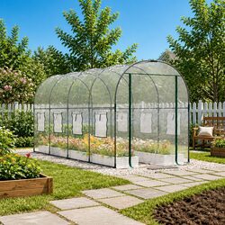 Greenhouse Transparent 160x400x190cm PVC Cover Roll-Up Windows Steel Frame