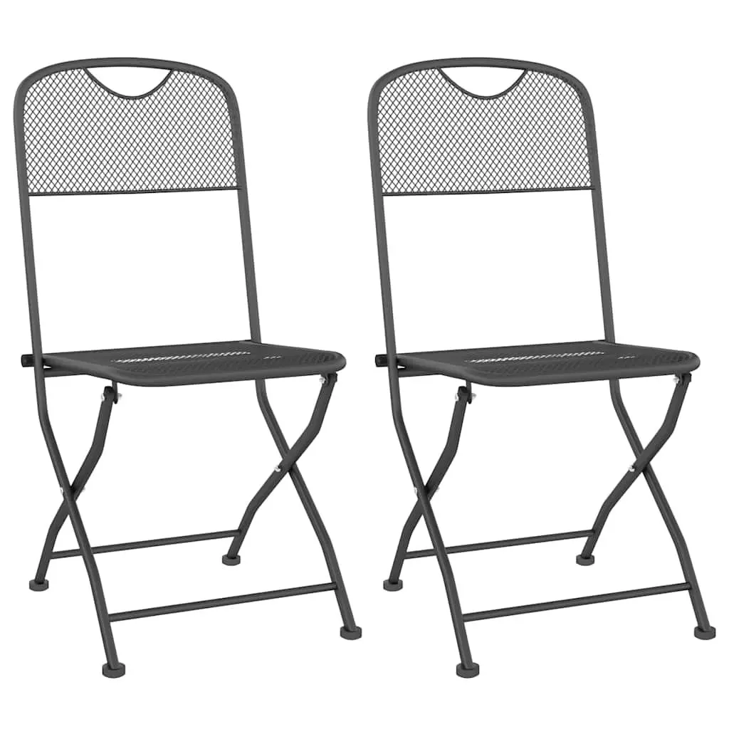 Folding Garden Chairs Outdoor Seating 2 Piece Set Anthracite Metal Mesh