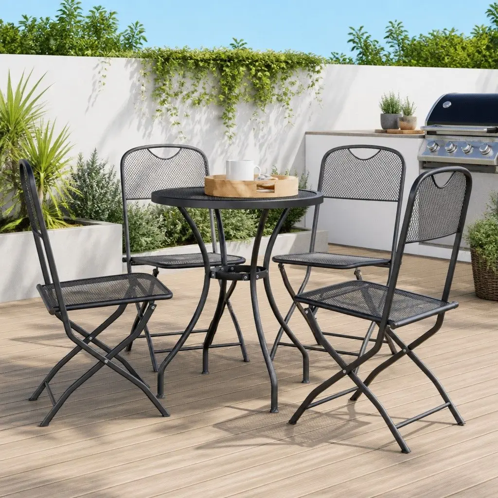 Folding Garden Chairs Outdoor Seating 4 Piece Anthracite Expanded Metal Mesh