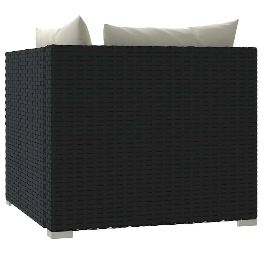 2-Seater Outdoor Sofa Black Poly Rattan Garden Furniture with Cushions