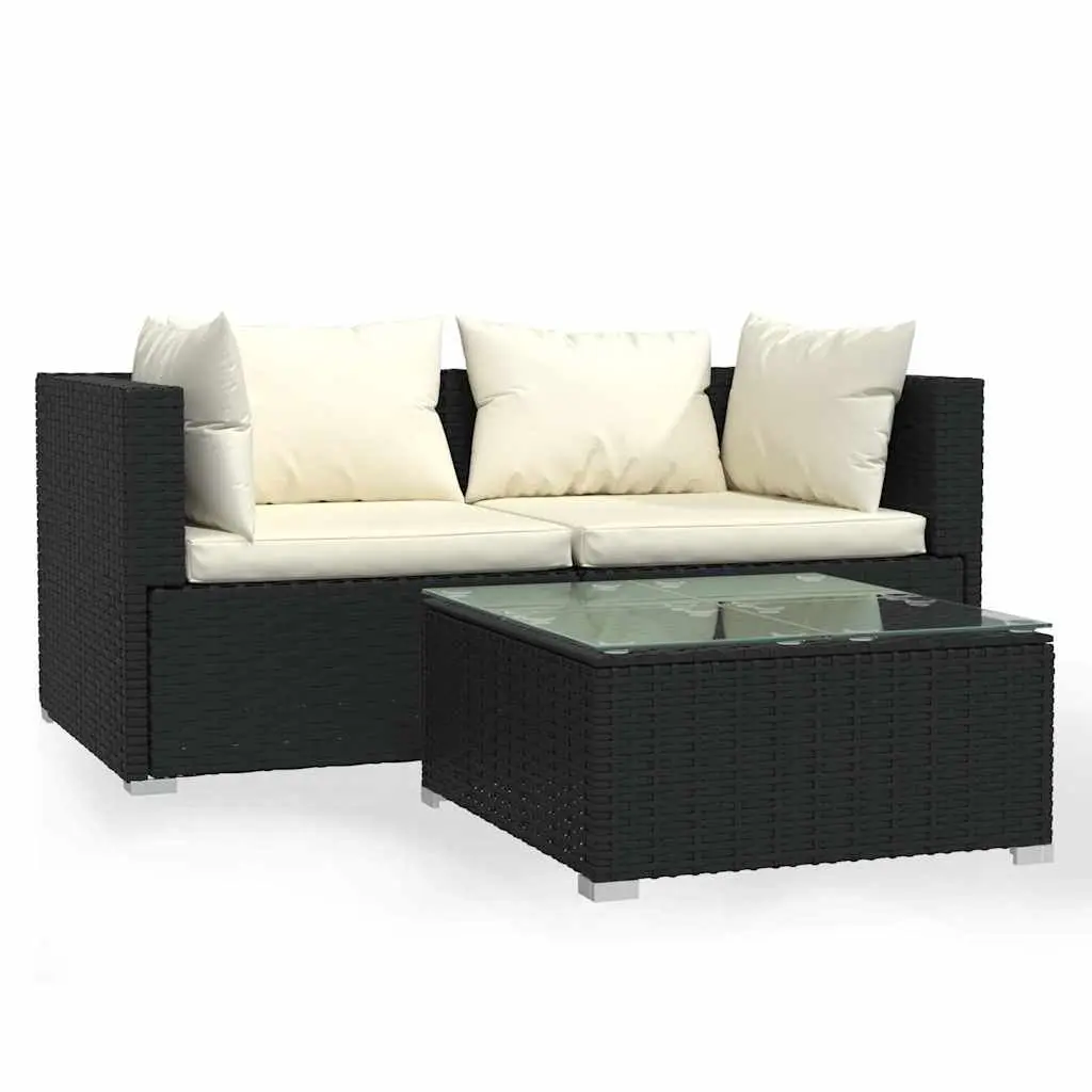 3 Piece Outdoor Garden Lounge Set with Cushions Poly Rattan Black Furniture