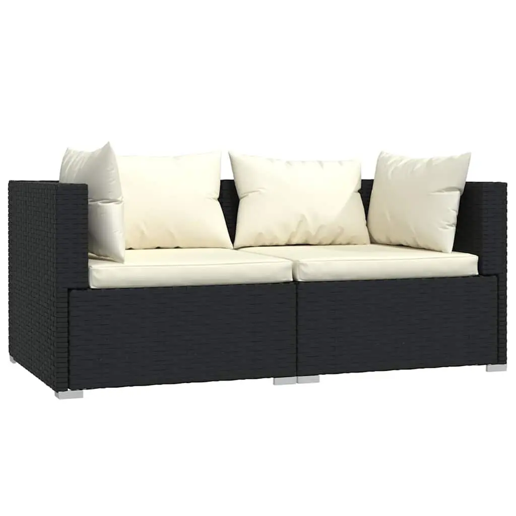 3 Piece Outdoor Garden Lounge Set with Cushions Poly Rattan Black Furniture