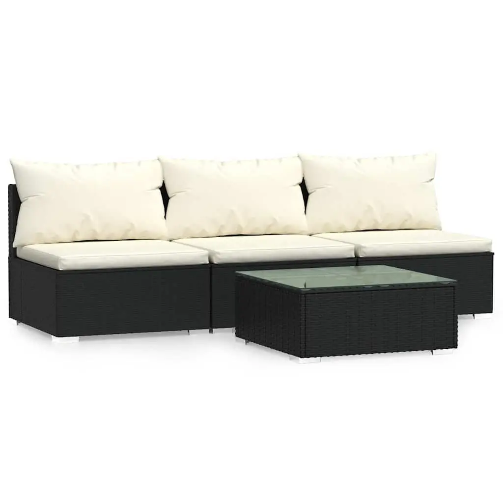 Garden Lounge Set 4 Piece Outdoor Patio Furniture Modular Black Rattan with Cushions