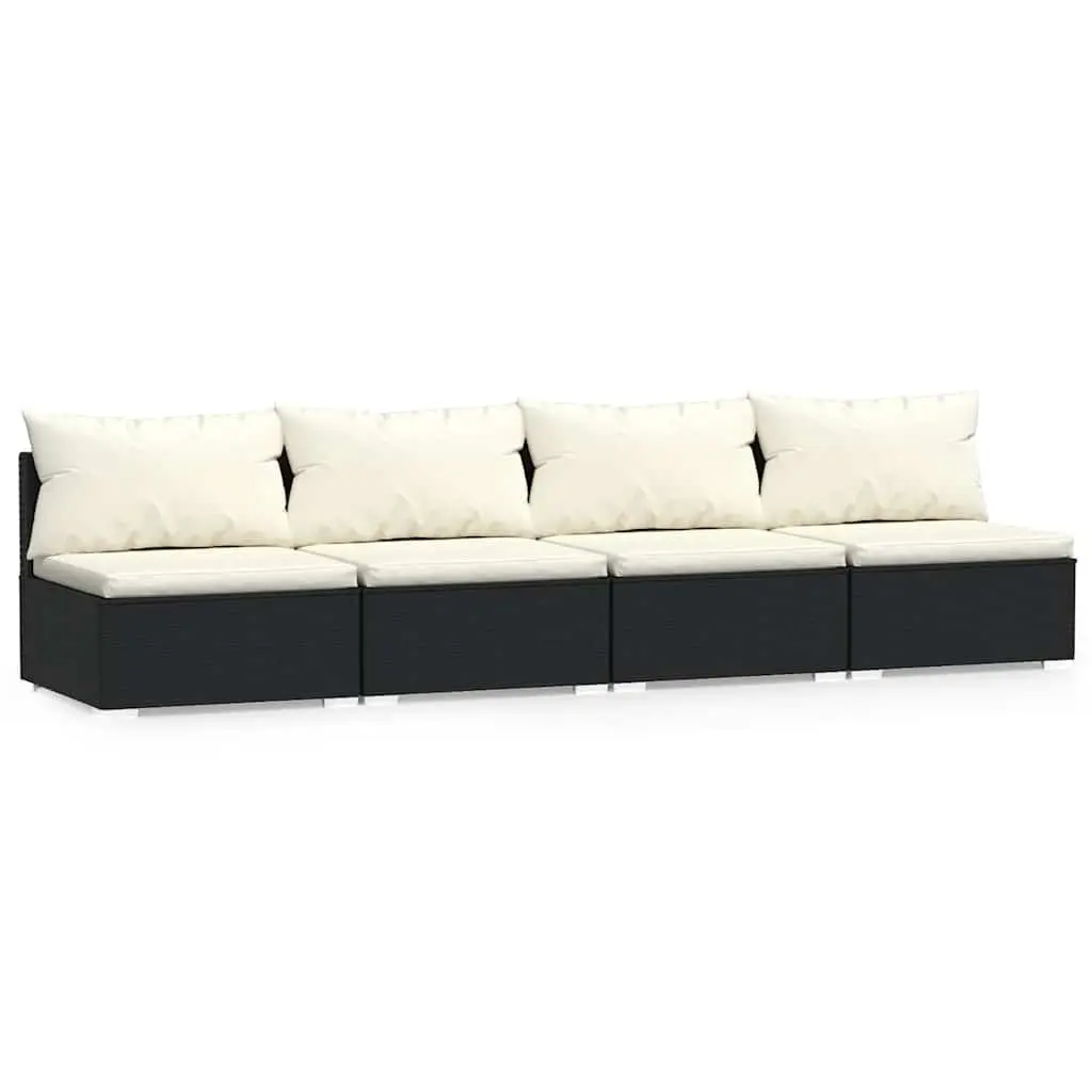 4-Seater Outdoor Sofa Black PE Rattan Garden Patio Furniture Set with Cushions
