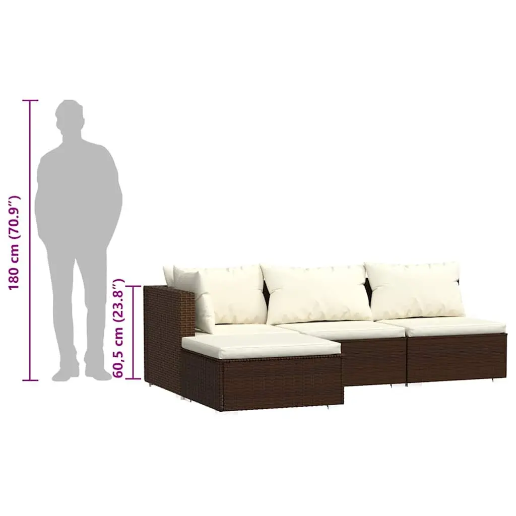 Garden Lounge Set 4 Piece Brown Patio Furniture with Cushions