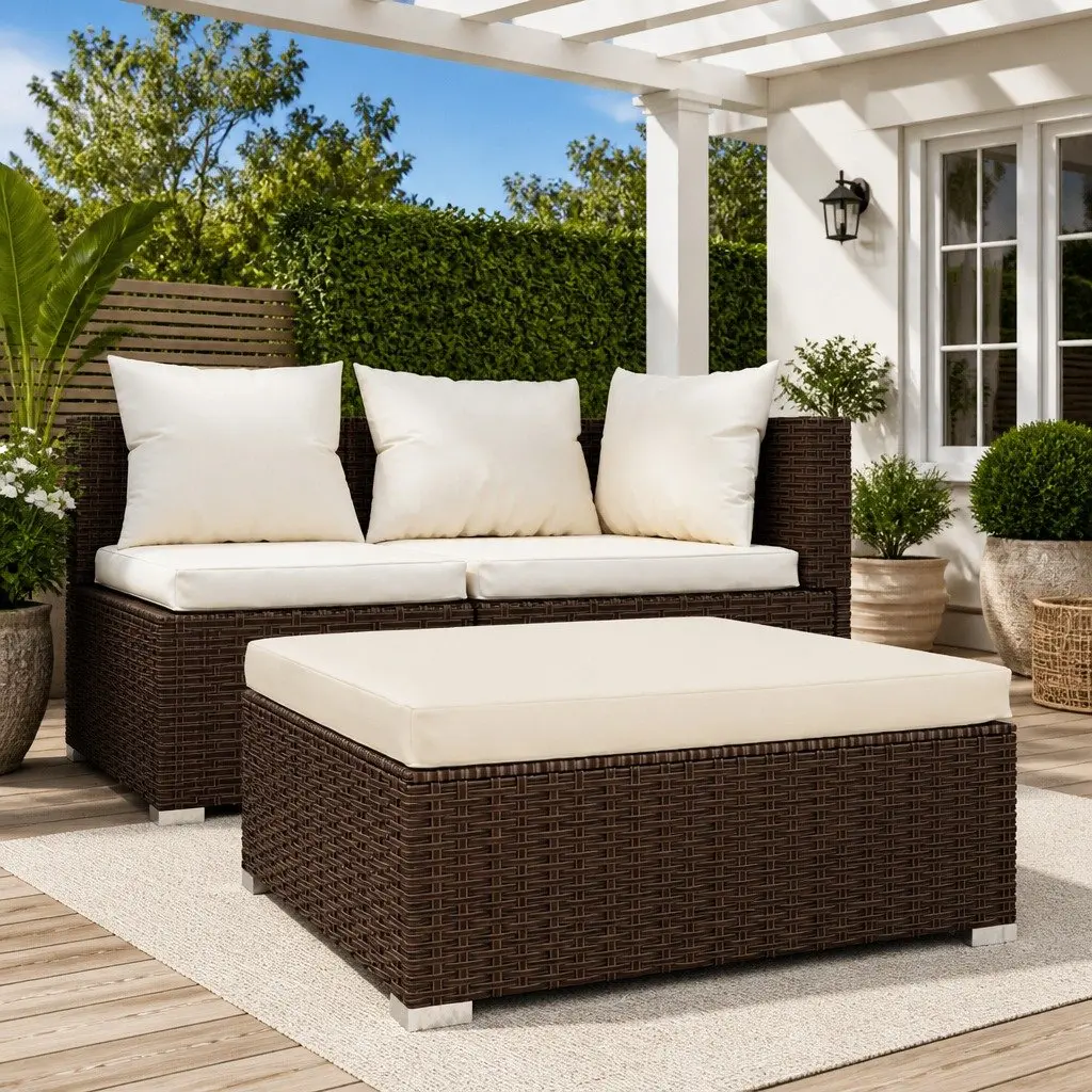 Garden Footrest Ottoman Modular Seating 70x70x30cm Brown Outdoor Patio
