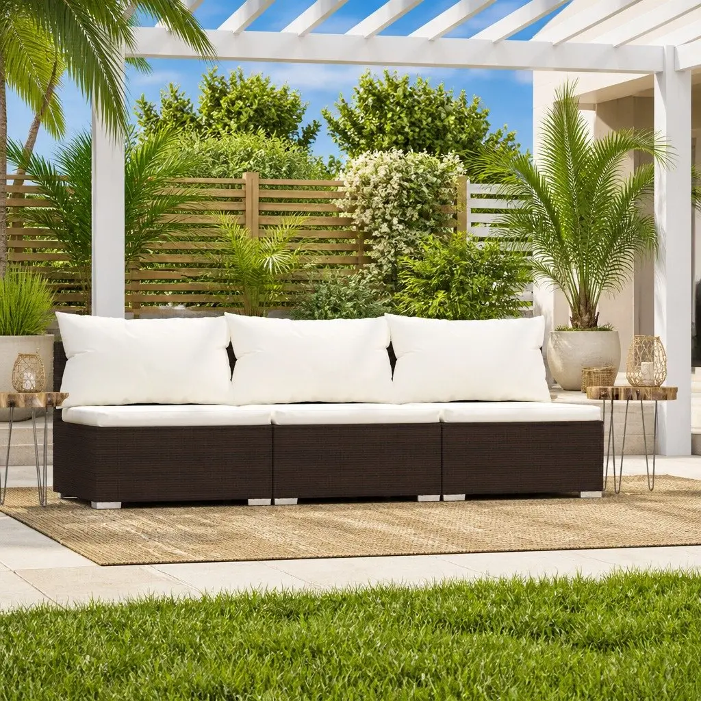3-Seater Garden Sofa Outdoor Patio Furniture Set Brown Rattan Cushions Modular