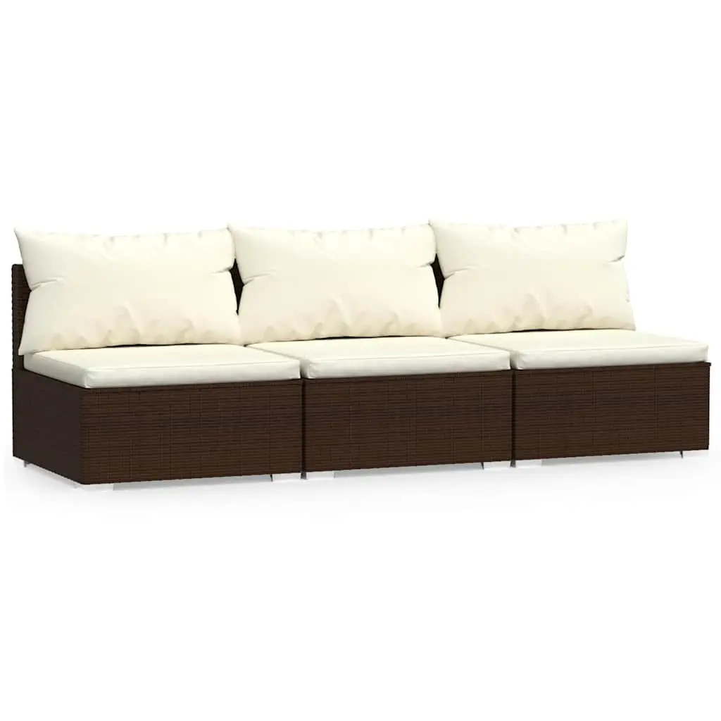 3-Seater Garden Sofa Outdoor Patio Furniture Set Brown Rattan Cushions Modular