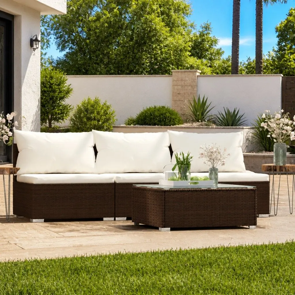 Garden Lounge Set 4 Piece Outdoor Patio Furniture Brown Rattan Sofa with