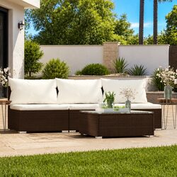 Practical 4-Piece Brown Rattan Lounge Set with Comfort Features