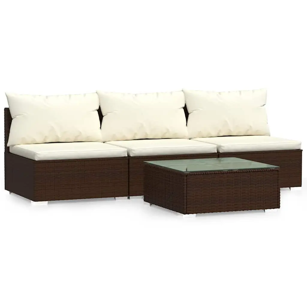 Garden Lounge Set 4 Piece Outdoor Patio Furniture Brown Rattan Sofa with