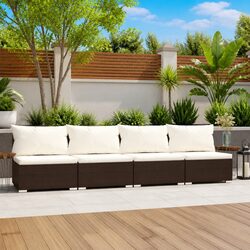Reliable 4-Seater Outdoor Sofa with Cushions in Brown