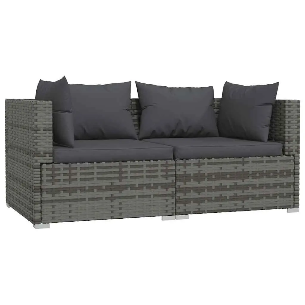 3 Piece Garden Lounge Set Grey Poly Rattan Outdoor Furniture with Cushions