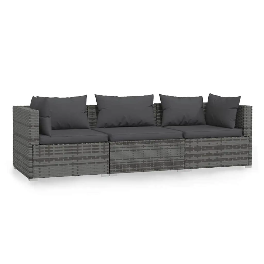 3-Seater Sofa Outdoor Garden Furniture Grey PE Rattan Removable Cushions