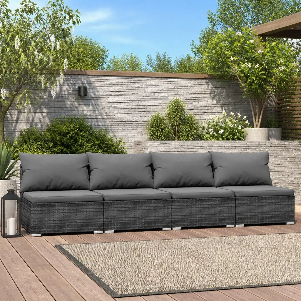 4-Seater Outdoor Sofa Garden Furniture Set Modular Grey Rattan with Cushions