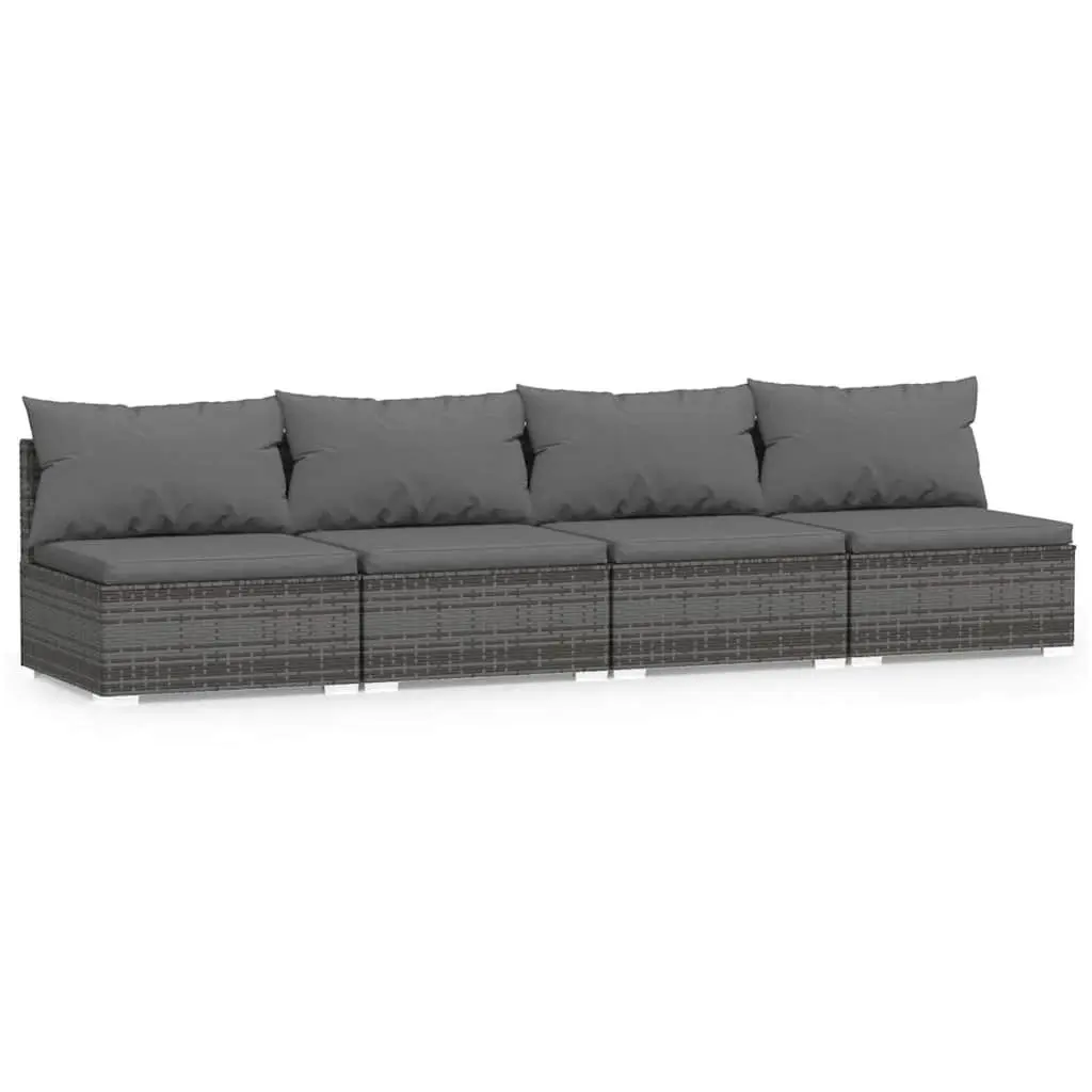 4-Seater Outdoor Sofa Garden Furniture Set Modular Grey Rattan with Cushions