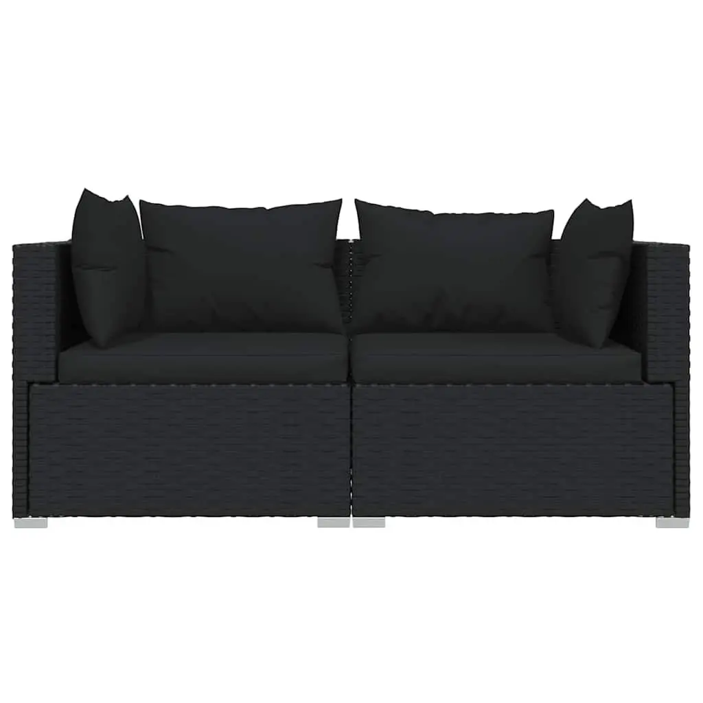 2-Seater Sofa Set Outdoor Garden Furniture Black Rattan with Cushions