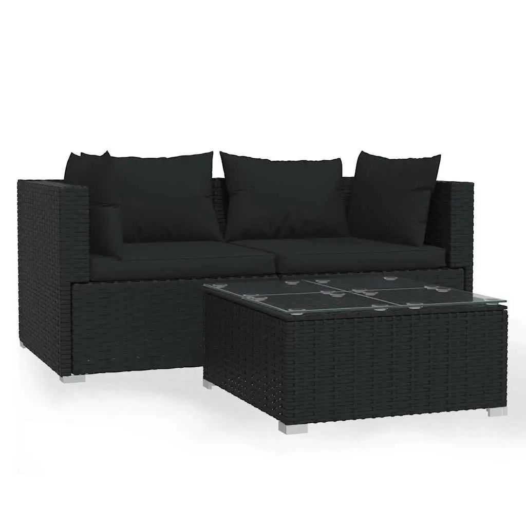 3 Piece Garden Lounge Set Outdoor Patio Furniture Modular Black Rattan