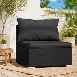 Outdoor Sectional Middle Sofa Black Poly Rattan Garden Furniture Modular Seating