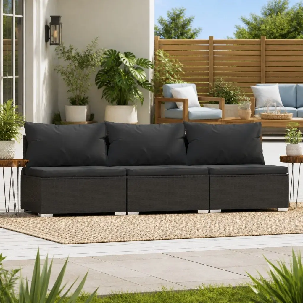 3-Seater Outdoor Sofa Garden Patio Furniture Modular Sectional Couch Black
