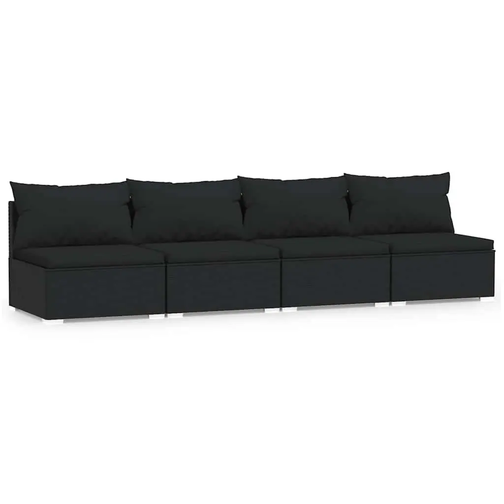 4-Seater Outdoor Sofa Cushions Black Rattan Patio Garden Furniture Set
