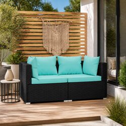 Comfortable 2-Seater Outdoor Sofa Black Rattan Set