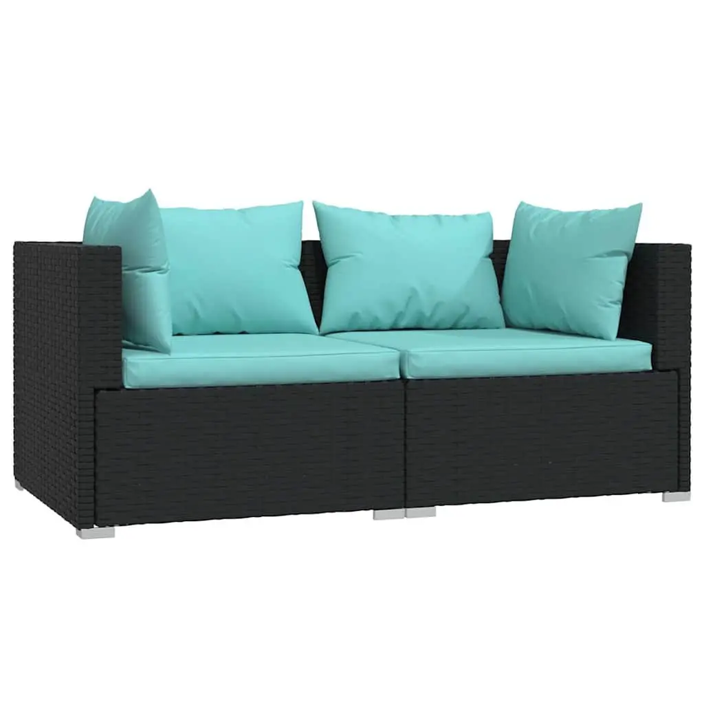 2-Seater Outdoor Sofa Modular Seating Set Black Rattan