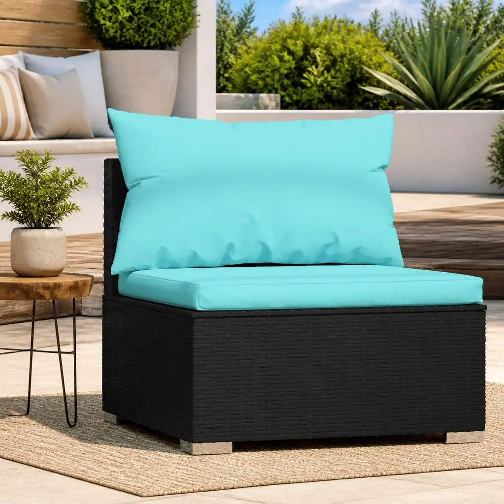 Garden Middle Sofa Modular Outdoor Seat Black Poly Rattan