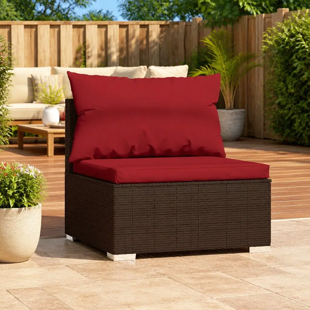 Garden Middle Sofa Modular Outdoor Seating with Cushions Brown