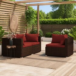 Outdoor Sectional Sofa Set 3 Piece Garden Lounge Brown Poly Rattan with Cushions