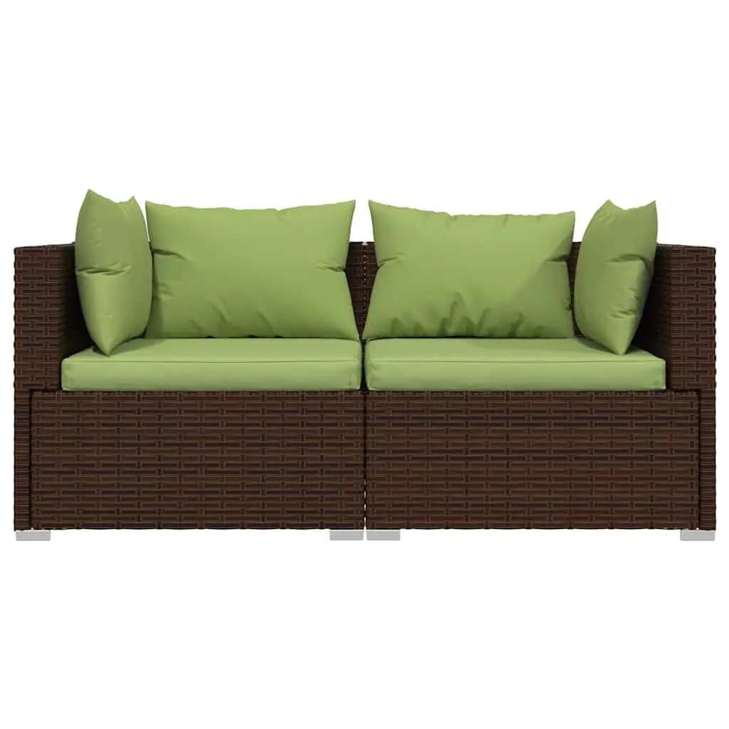 2-Seater Outdoor Sofa with Cushions Brown Rattan Patio Garden Furniture Set