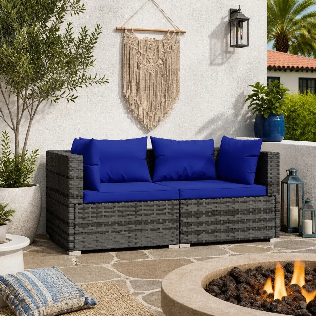2-Seater Outdoor Sofa Garden Patio Furniture Modular Grey PE Rattan