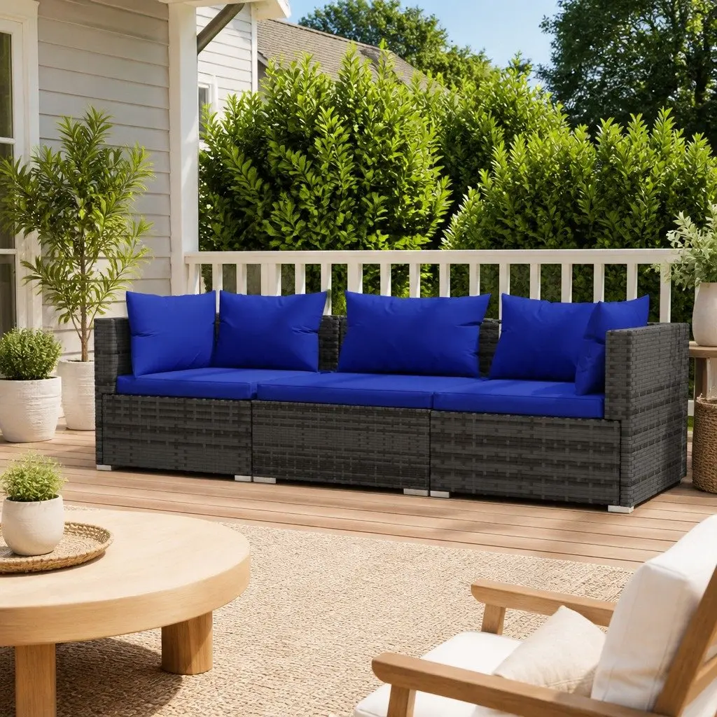 3-Seater Outdoor Sofa Grey Poly Rattan Garden Patio Furniture Set