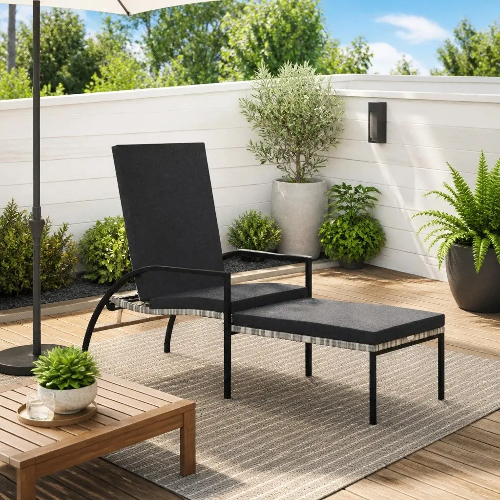 Grey Sun Lounger with Adjustable Backrest