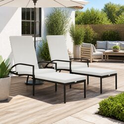 Comfortable 2 pcs Brown Loungers with Footrest Set