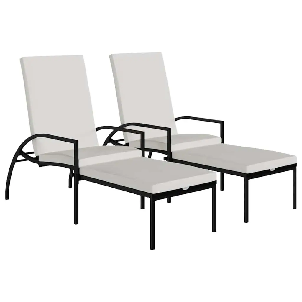 Sun Loungers Adjustable Backrest 2 Piece Black Outdoor Patio Garden Relaxing