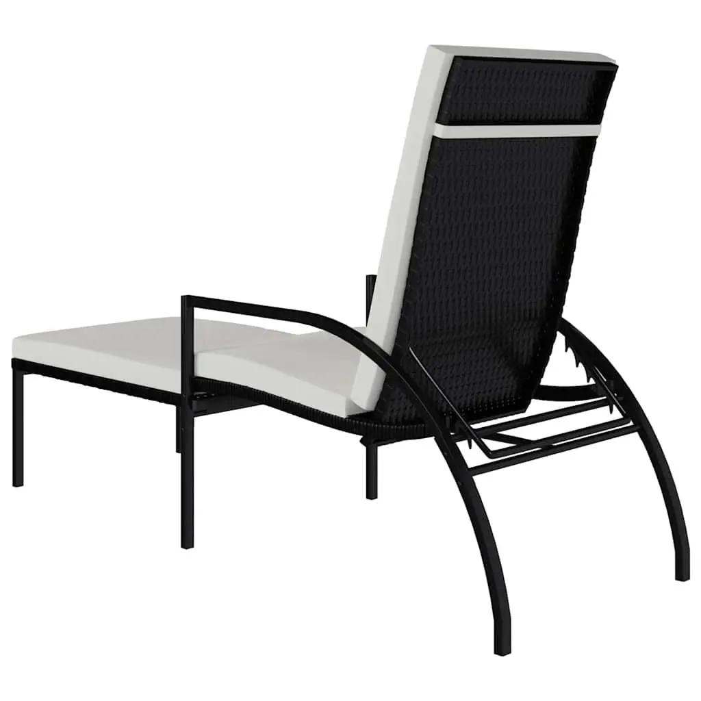 Sun Loungers Adjustable Backrest 2 Piece Black Outdoor Patio Garden Relaxing