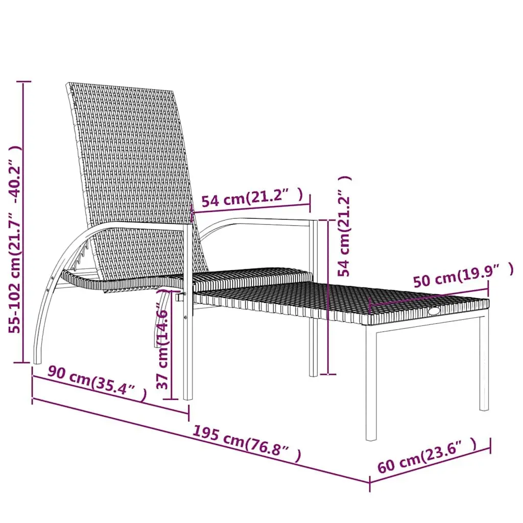 Sun Loungers Adjustable Backrest 2 Piece Black Outdoor Patio Garden Relaxing
